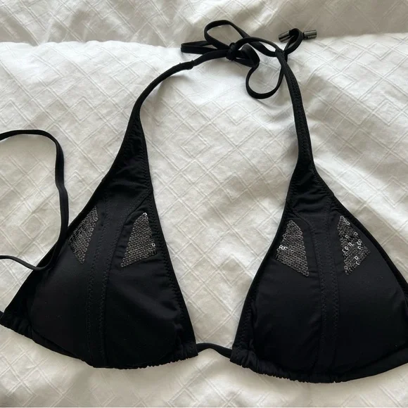 NWOT Calvin Klein Black Sequin Trim Triangle Bikini Set - Picture 3 of 10